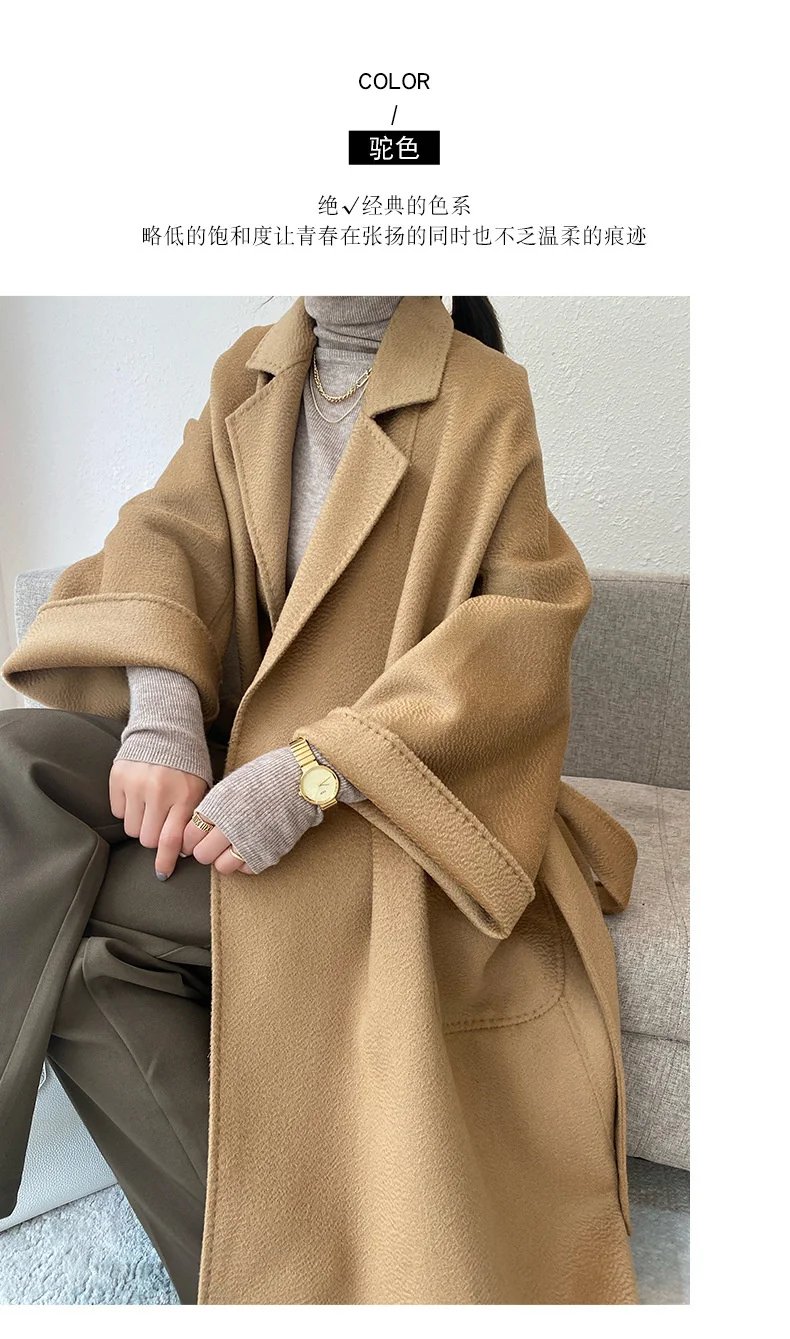 long puffer coat Double sided cashmere high-end off-season Hepburn style double-sided cashmere coat women's new winter Korean version long woolen Leather Jackets