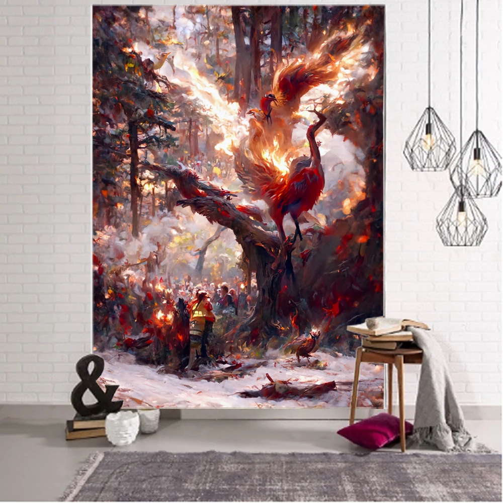 Beautiful colorful clouds, peacocks, phoenix background decoration tapestry, dreamy peacock background decoration tapestry