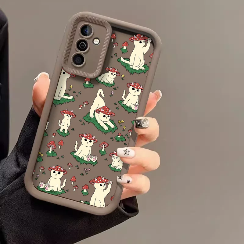 Whimsical Cartoon Cat & Mushroom Silicone Phone Case - Soft and Protective Cover