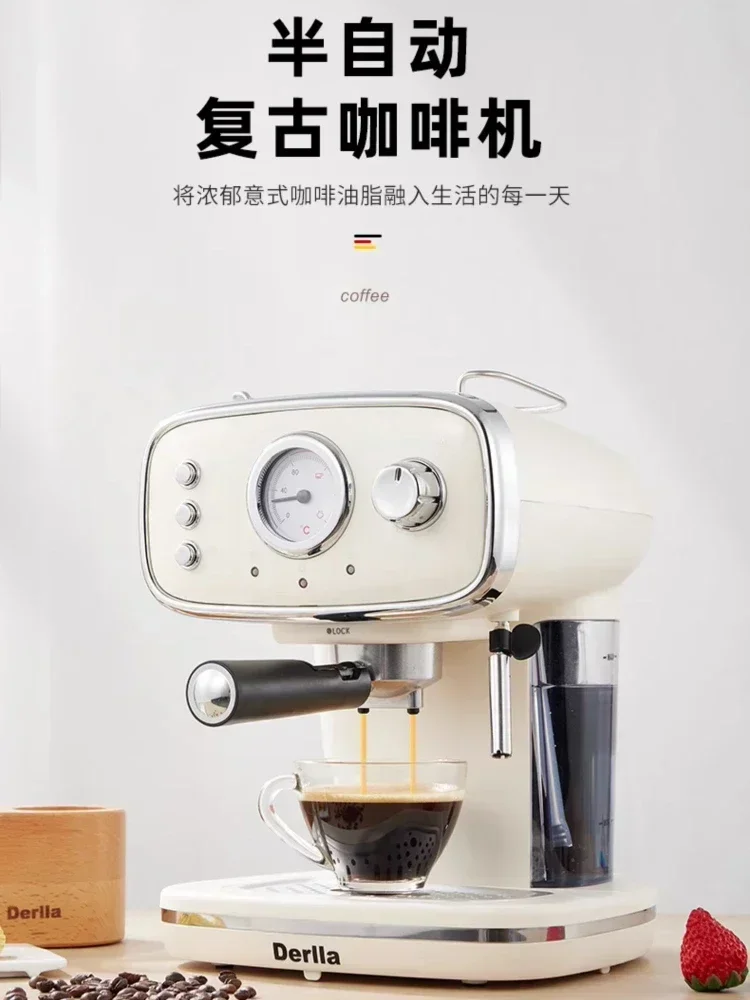 Home coffee machine. Kitchen appliance. Full semi-automatic espresso machine. Small ， all-in-one. Retro mini. 4