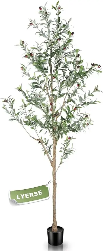 

5/6/7ft Artificial Olive Tree Tall Fake Potted Olive Silk Tree with Planter Large Faux Olive Branches and Fruits Artificial Tree