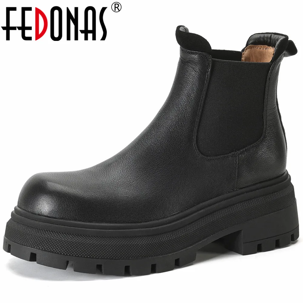 

FEDONAS Platforms Women Ankle Boots Genuine Leather Round Toe Casual Working Shoes Woman Concise Short Boots Autumn Winter Basic