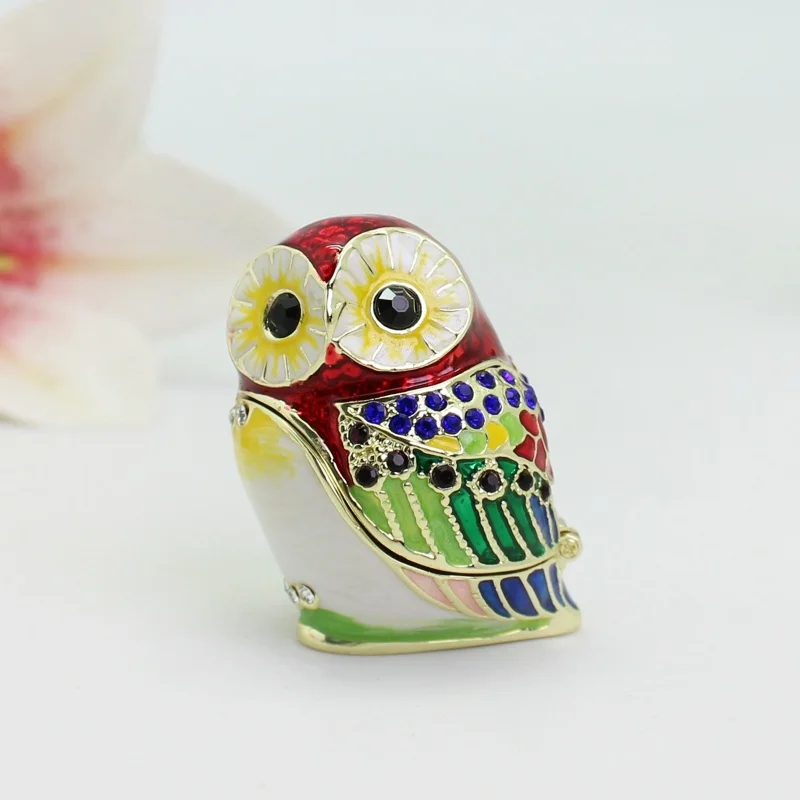 SHINNYGIFTS Cute Birds Enamel Owl Trinket Box Cartoon owl jewelry box Birthday Gifts