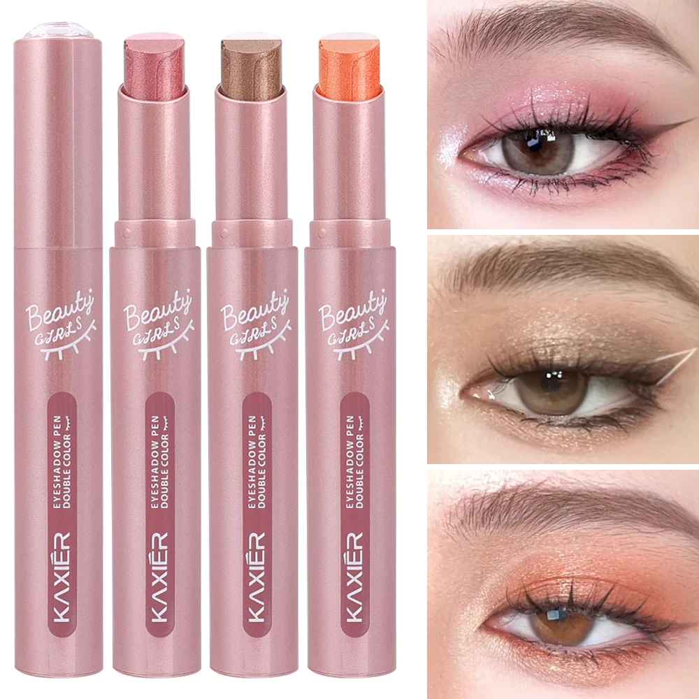Double-colored Glitter Eyeshadow Stick Waterproof Matte Gradient Stereo Eyeshadow Pencil Shimmer Highlighter Pen Beauty Makeup