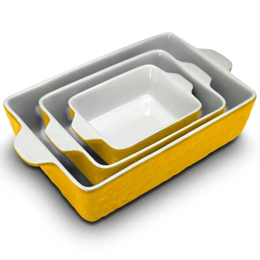 

3 Piece Nonstick Ceramic Bakeware Set - PFOA PFOS PTFE Free Baking Tray Set W/ Odor-Free Ceramic Pans Yellow Mold for Baking Bar