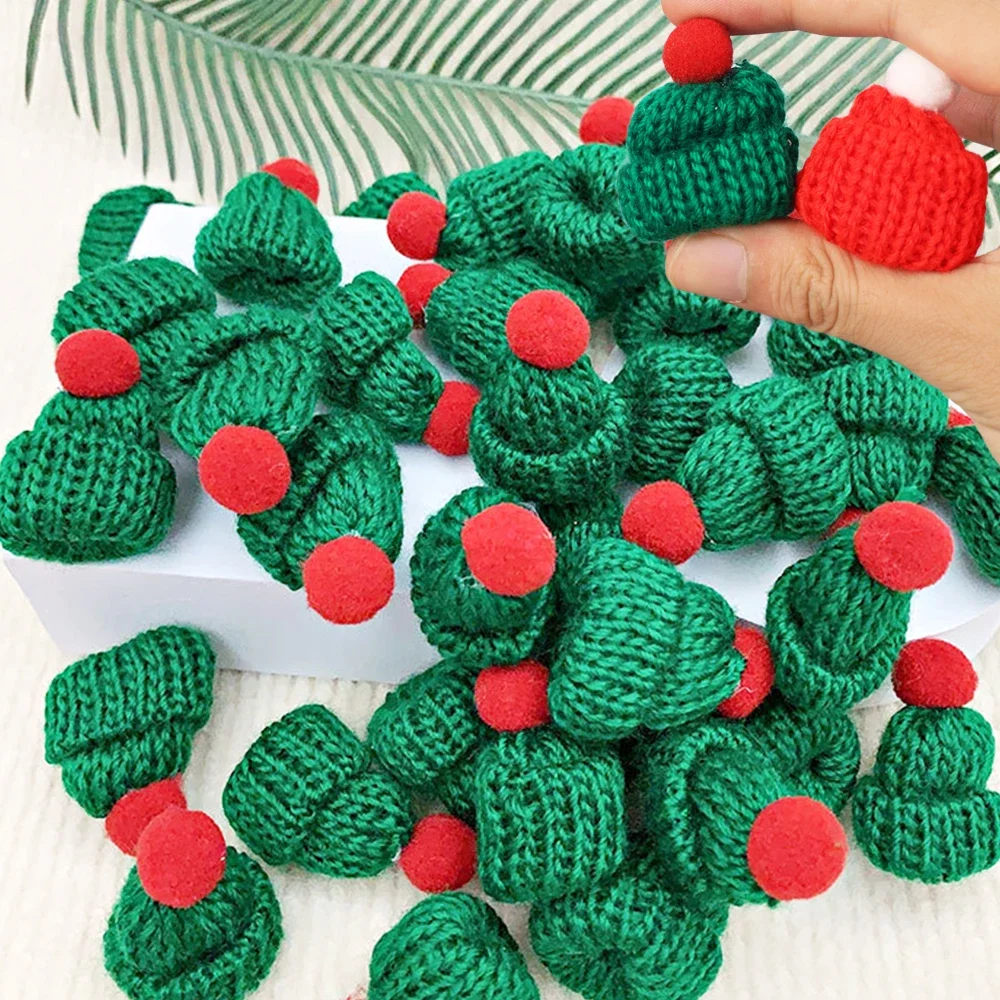 10-50pcs Mini Santa Hat Lollipop Wine Bottle Cap DIY Knitting Christmas Hats Scarf New Year Party Favors DIY Handmade Accessory christmas beanie hat