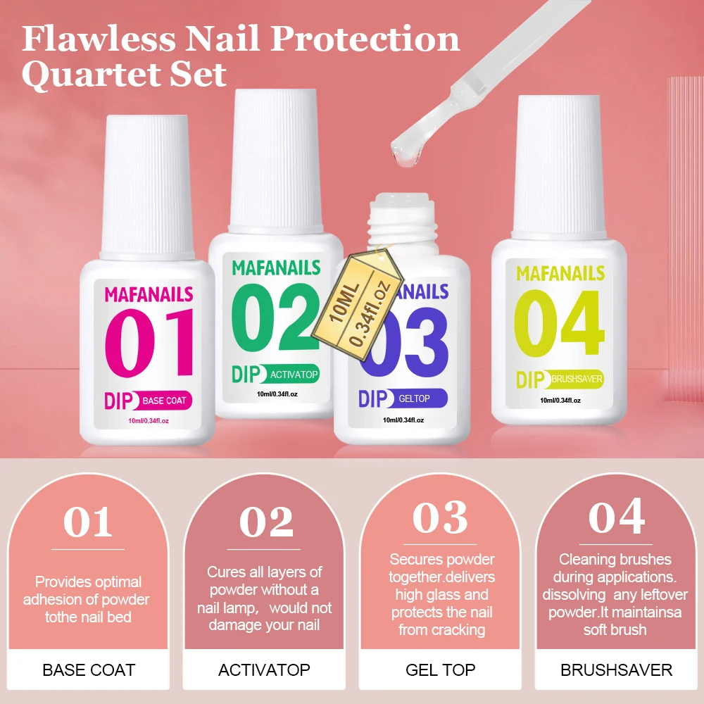 Dip Powder Nail Kit Starter 4 Nude Sheer Powder Semi-transparent Dipping + 4 Steps Beginner Gel Base Top Coat Activator 3