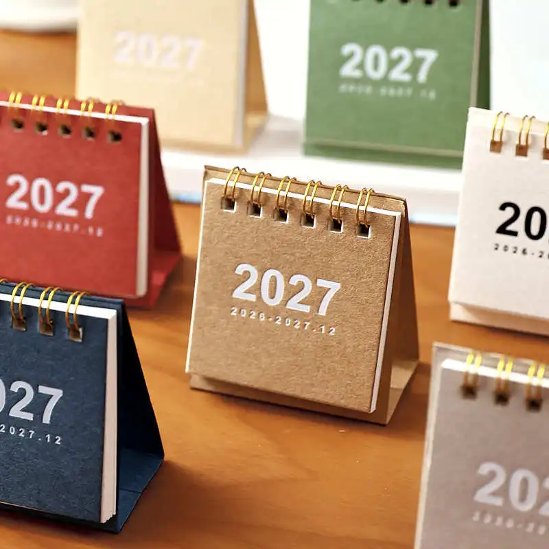 1pc 미니멀리스트 인스타그램 스타일 소형 달력 2027년 책상 달력 인쇄 스타일이 없는 휴대용 달력 데스크탑 장식 체크-
