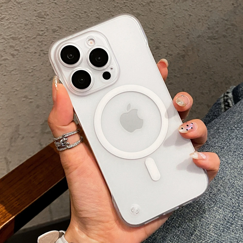 Ultra Thin Magnetic Matte Frameless Phone Case with Lens Protector and Translucent Frosted Back Cover
