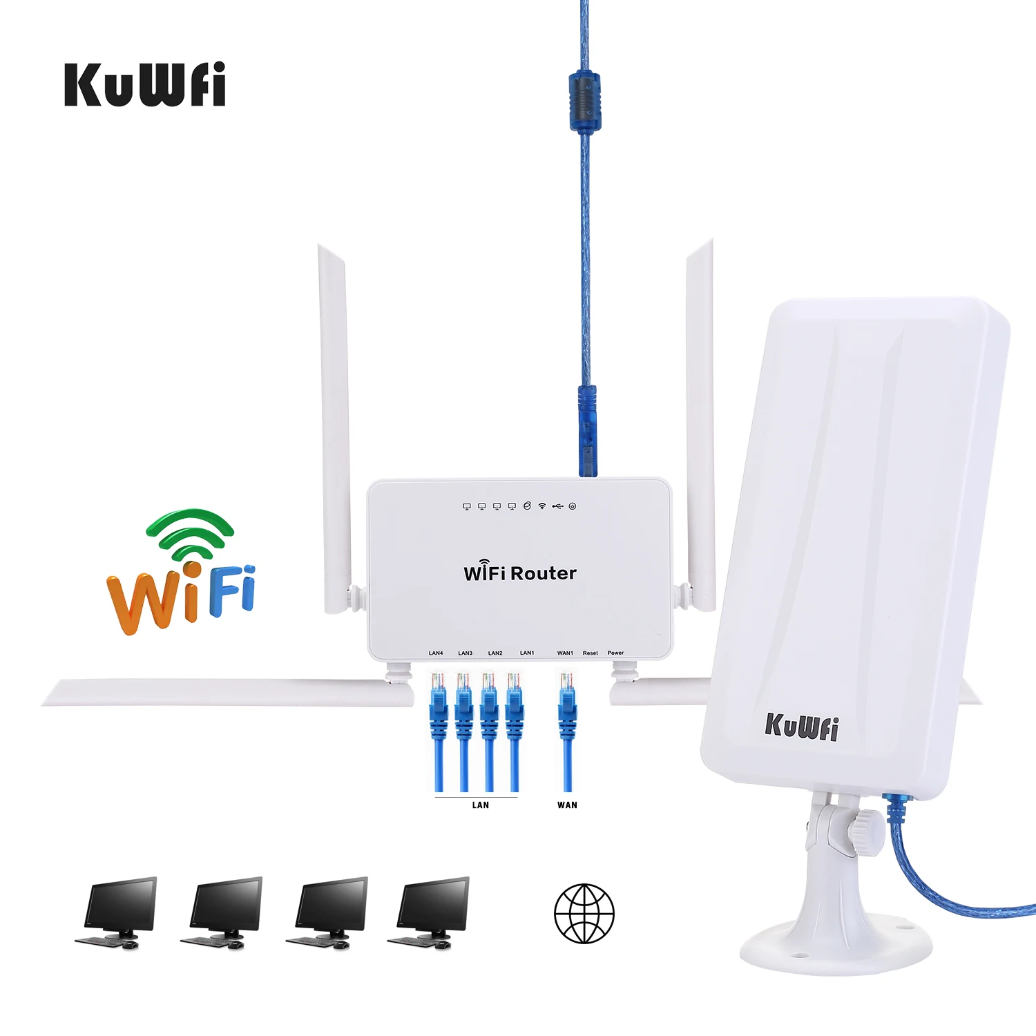 Kuwfi-roteador sem Fio com Alto Ganho Adaptador Usb Wifi Usb Estender Sinal Receptor de Alta Potência Compartilhar 32 Usuários 300mbps - Imagem 4