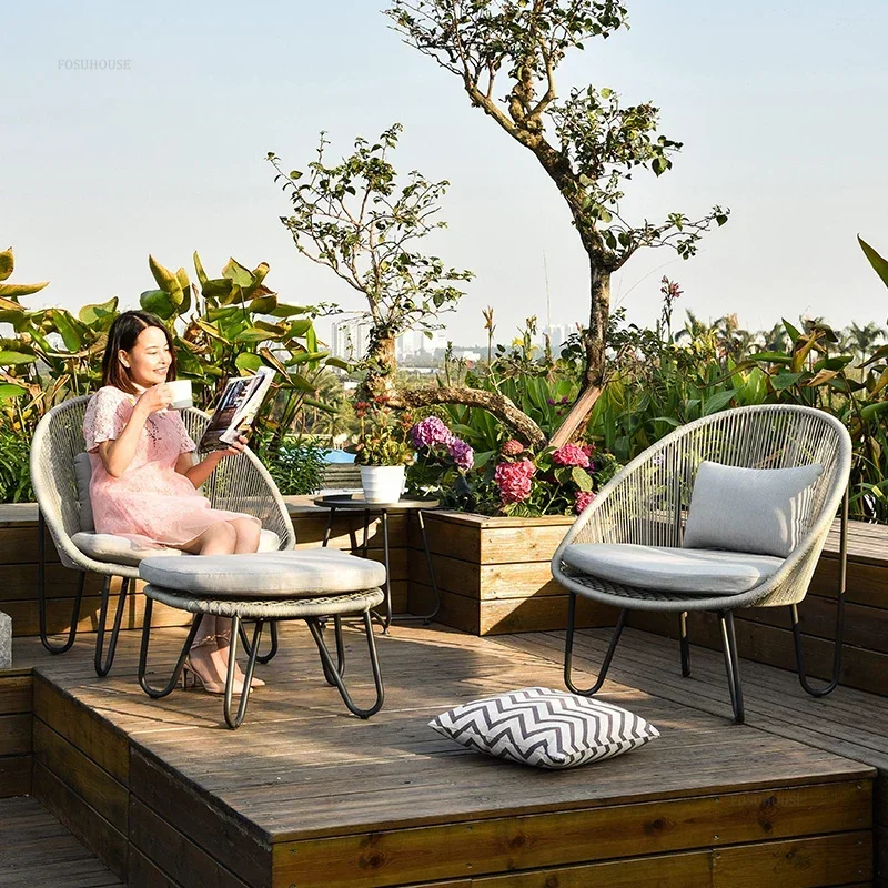 Outdoor Garden Chairs Balcony Small Table and Chair Set Lazy Sofa Chair Modern Courtyard Homestay Single Garden Furniture