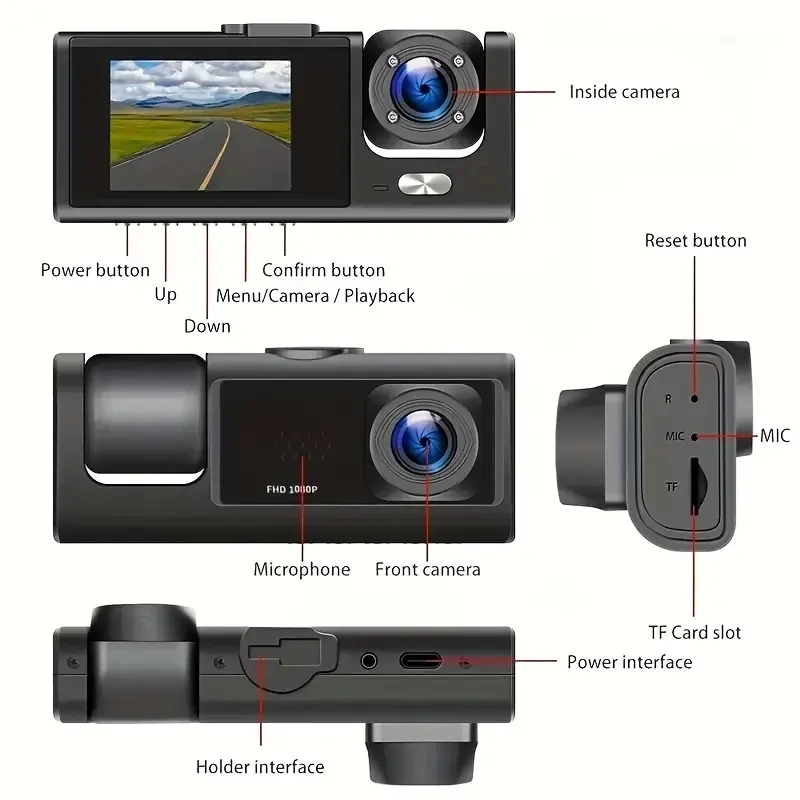 Sc87ad187dd8e49ff81c8b1b2d1528a7cG 3 Channel Dash Cam for Car Camera 1080P Video Recorder Dashcam Black Box Dual Lens Inside Car DVR Rear View Camera car accessory