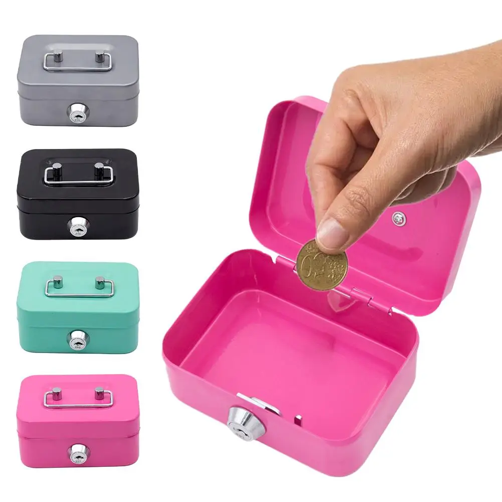 Creative Money Safe Box Mini Cash Box Metal Key Money Small Boxes Lock Bank Sturdy Coin Lockable Portable Security W0R3