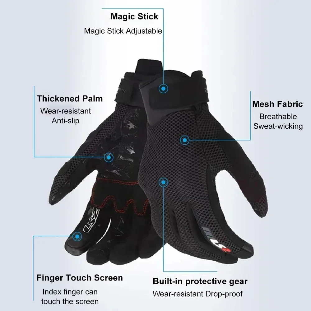 Motorcycle Gloves LS2 Original Summer Mesh Breathable Motorbike Touch Screen Guantes Full Finger Motocross Racing Cycling Gloves
