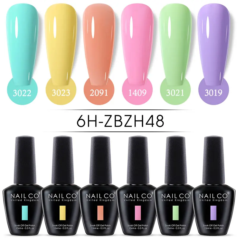 NAILCO 반영구 UV LED 젤 네일 광택제 바니시, 레드 컬러 젤 네일 아트, 네일 래커 베이스 탑 코트, 15ml, 6 개/세트