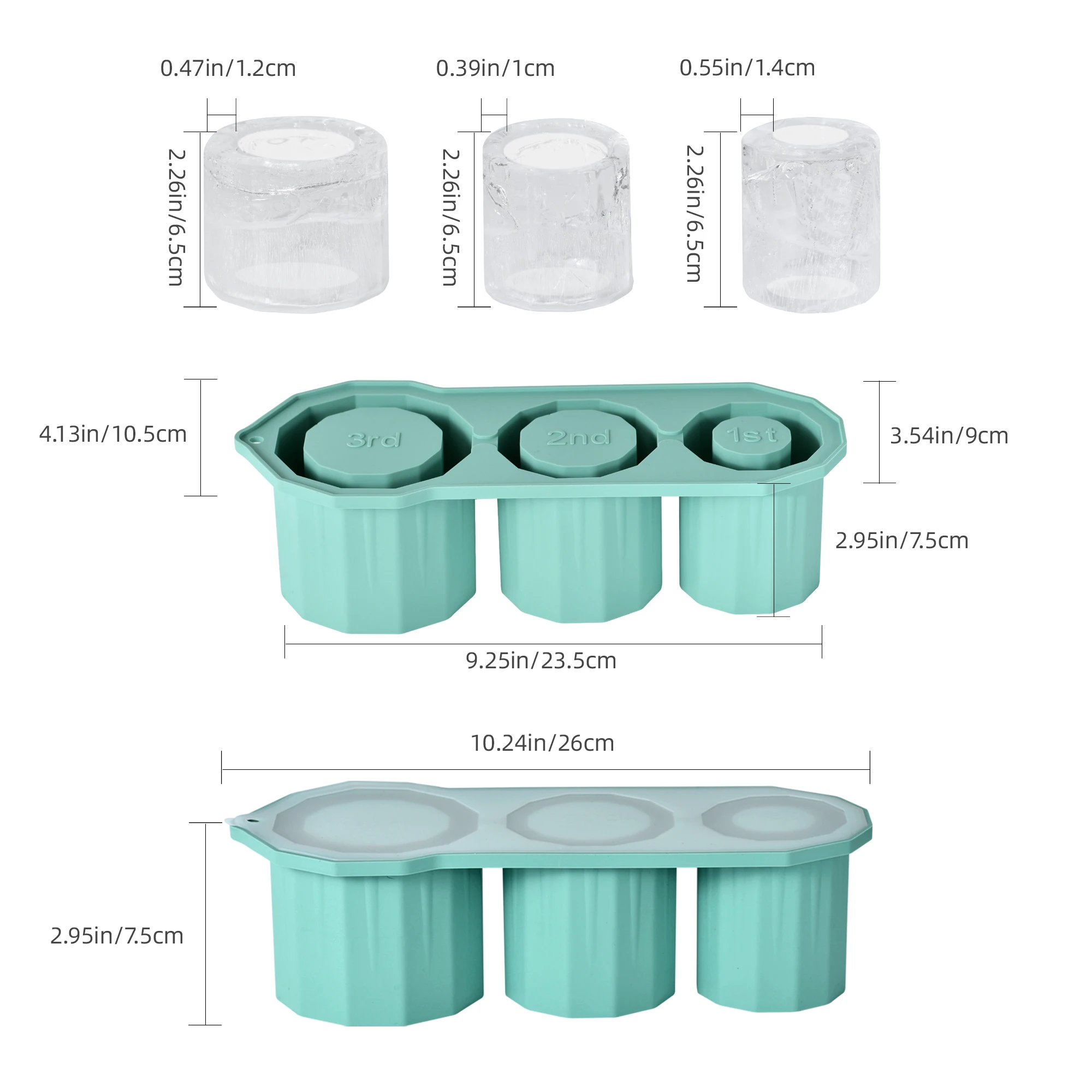 1Pc Green Silicone Ice Cube Trays with Lid BPA Free Cylinder Large Ice Cube Molds for Tumbler Cup Home Summer Juice Trays fo