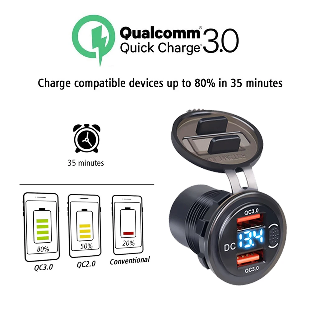 PD Type C/QC 3.0 USB Charger with Switch Socket Power Outlet Adapter Waterproof For 12V 24V Car Truck Boat RV Motorcycle