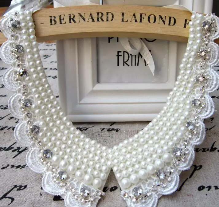 

Women Decorate Fake Collar Pearl Rhinestone White Fashion Young Lace
