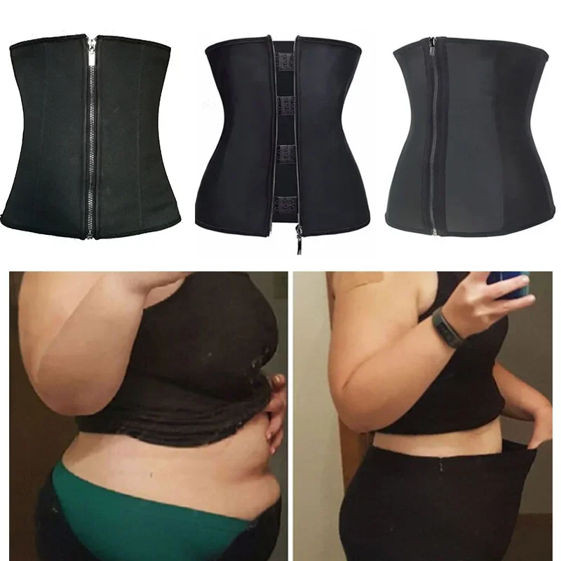 Corset Body Shaper Women Latex Waist Trainer Zipper Underbust Slim Tummy Cincher Briefs Belt