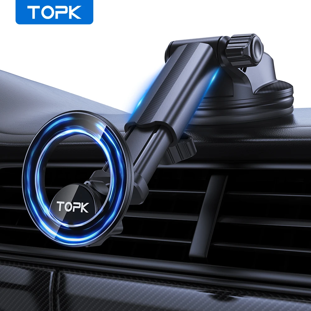 TOPK pour support de téléphone de voiture MagSafe support de téléphone de voiture magnétique pour bras rétractable de voiture pare-brise de tableau de bord pour Magsafe et tous les téléphones