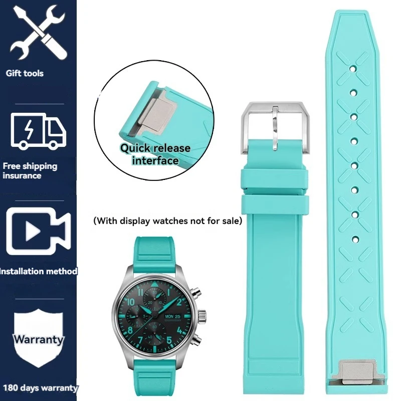 Correa de caucho FKM con eslabón final de acero de liberación rápida de 20 mm y 21 mm para cronómetro IWC Pilot Mark 20, correa de reloj de caucho fluorado resistente al agua para hombre