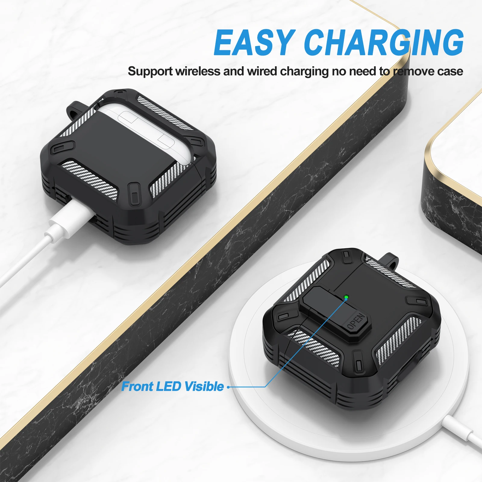 Enhanced Security Lock Case with Hook - 360° Protective Shell for Wireless Earbud Cases