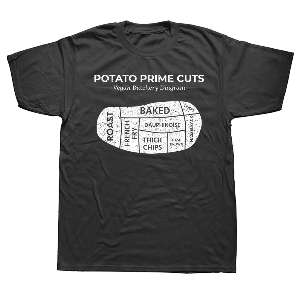 Potato Prime Cuts T-Shirt Lustiges Veganes Pflanzenliebhaber T-Shirt für Männer und Frauen, Modisches Lässiges T-Shirt, Locker Geschnittenes Oversized Streetwear T-Shirt