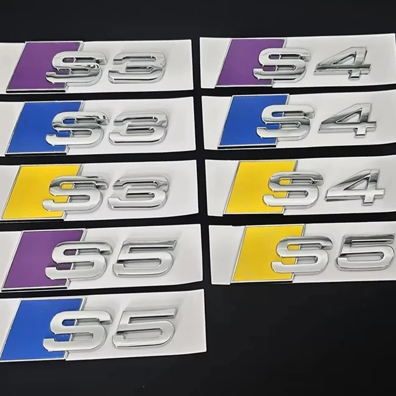 3D ABS Blau Gelb Chrom Auto Hinten Stamm Emblem Abzeichen Aufkleber Für Audi S3 8V 8Y 8P S4 B5 B8 B9 S5 Logo Aufkleber Accrssories