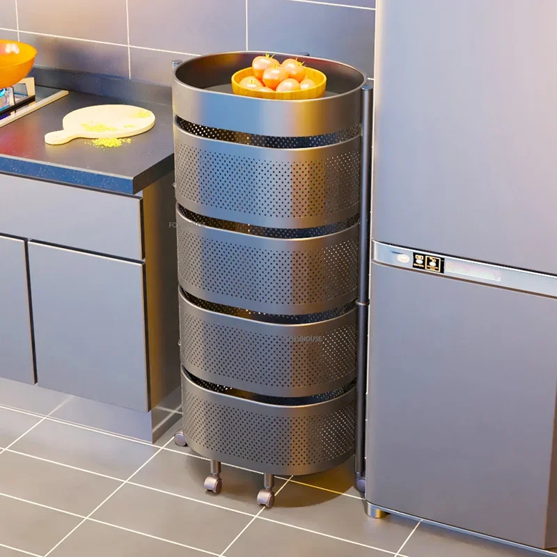 Kitchen Rotating Storage Cart Floor-standing Multi-layer Vegetable Basket Kitchen Trolley Round Fruit Vegetable Storage Rack Z