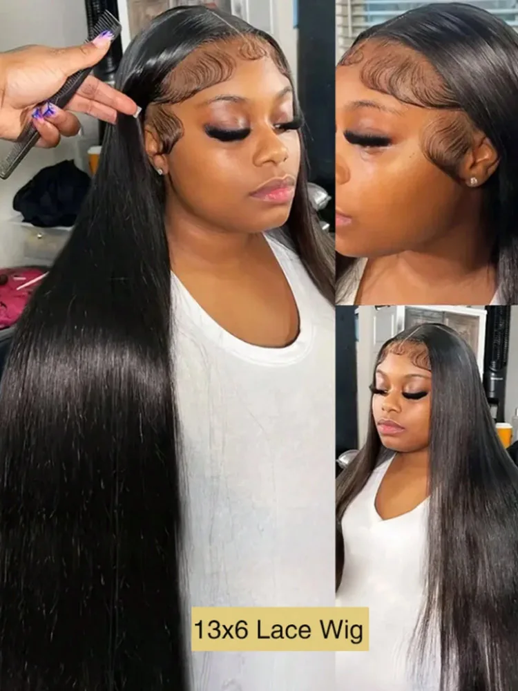 200% Density 40 Inch Pre Plucked HD Bone Straight 13x4 Lace Frontal Wigs 13x6 Transparent Lace Front Human Hair Wig for Women