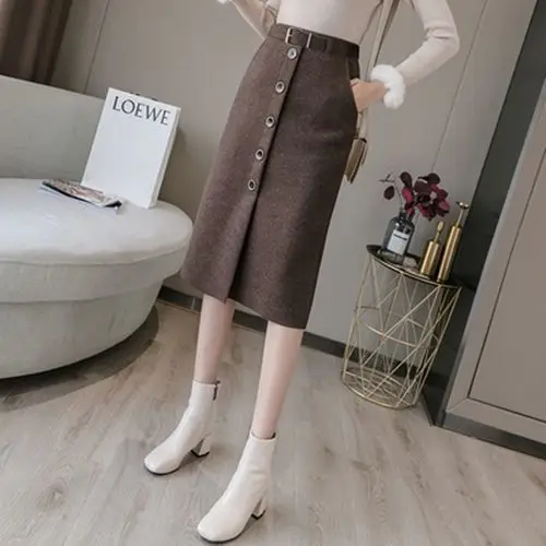 

Autumn Winter Women's Mid Length Skirt With Side Slit High Waist Harajuku Clothes Skirts Woman Fashion 2022 Lolita