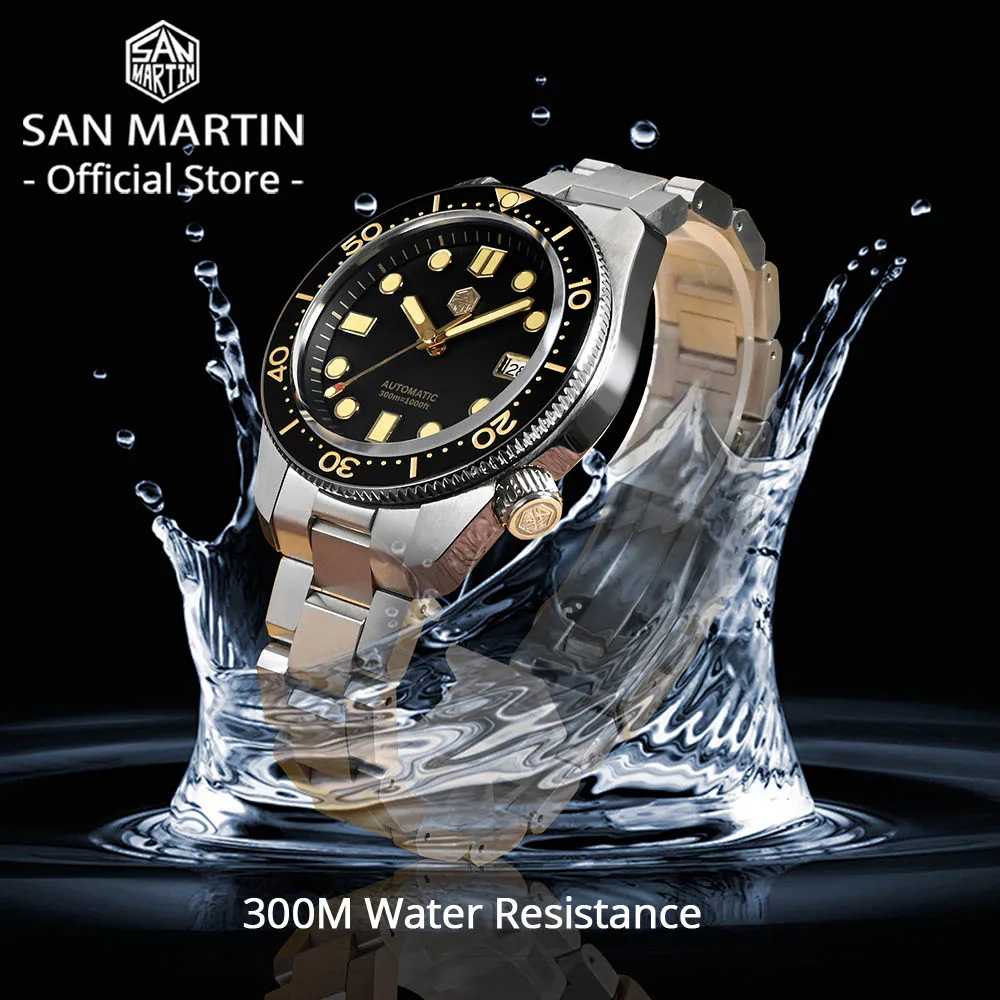 San Martin 44mm Men Diver Watch Vintage MM300 Gilt Dial Sport NH35