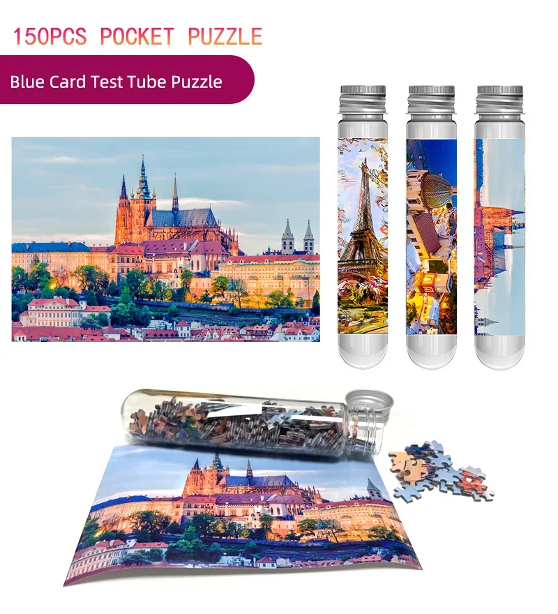 150PCS Mini Test Tube Jigsaw Puzzles Prague Square Decompression Toy Landamark Puzzle Fridget Puzzle Game Family Decoration 5
