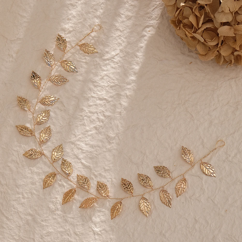 Bridal Jewelry Simple Metal Hair Bands Europe and The United States Wedding Headdress Handmade Gold Leaf Headband Female