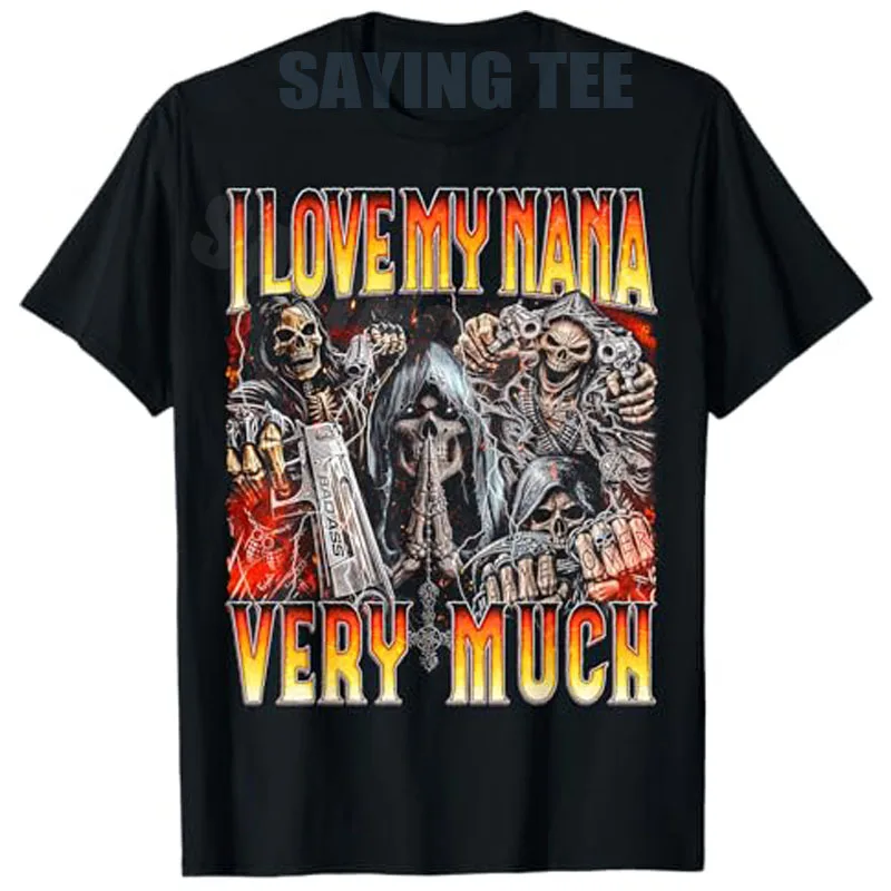 Ich liebe meine Großmutter - Edgy Skeleton Bootleg Hard Skeleton Meme T-Shirt Y2k Herrenmode Nana Witz Spruch T-Shirt Gothic Streetwear