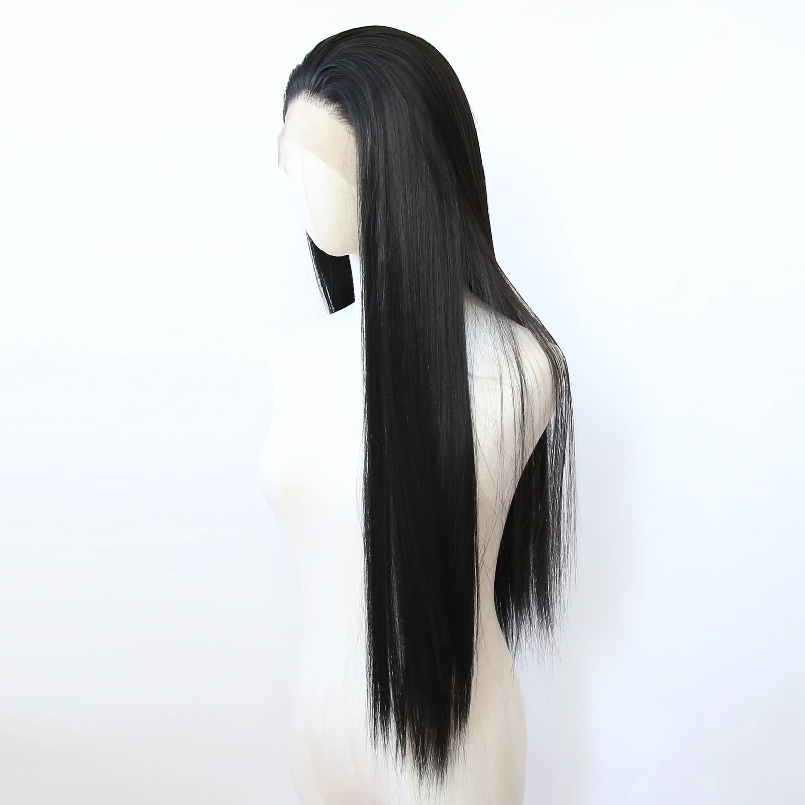 Black Synthetic Lace Front Wig Long Straight Jet Black Lace Front