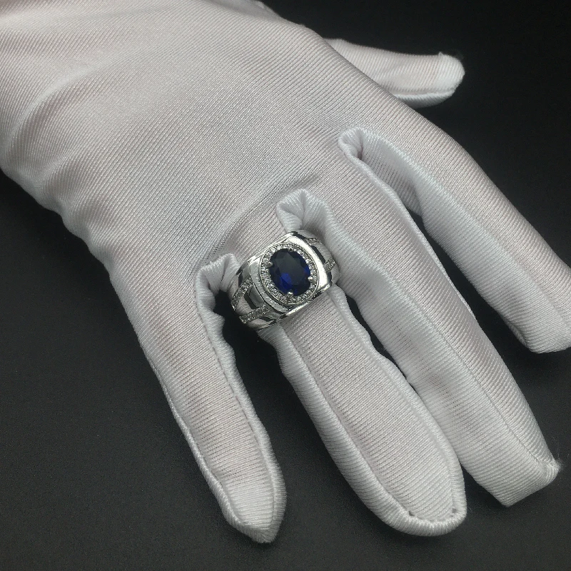 925 Silver Jewelry Oval Shaped Sapphire Zircon Gemstones Finger Rings for Women Men Wedding Party Gift Accessories