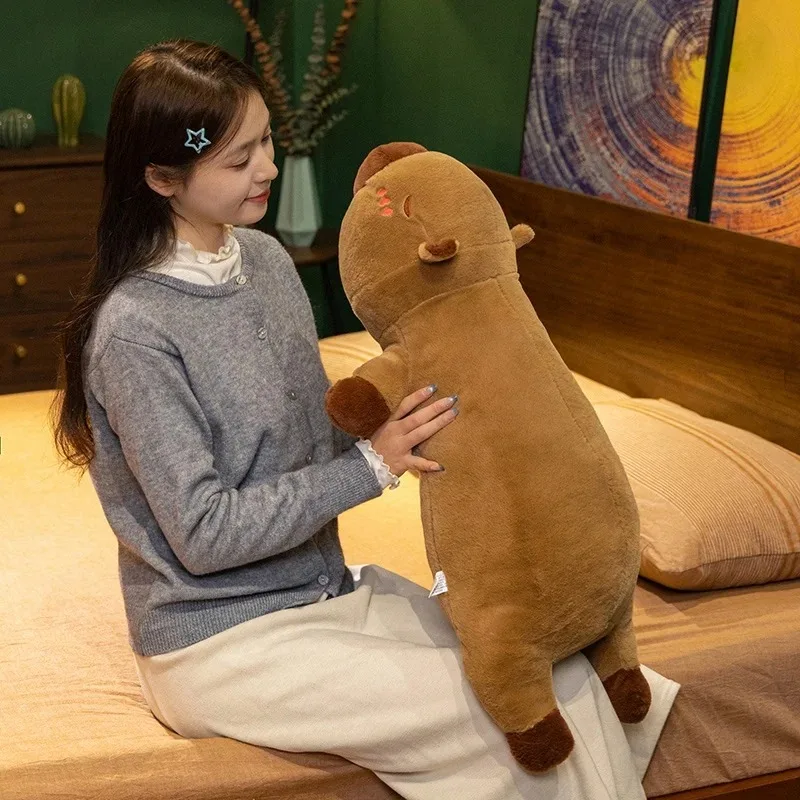 Kawaii Capybara Plush Toy Stuffed Capibara Fluffy Doll Long Sleep Soft Pillow Sofa Cushion Nap Sleeping Toys for School Xmas
