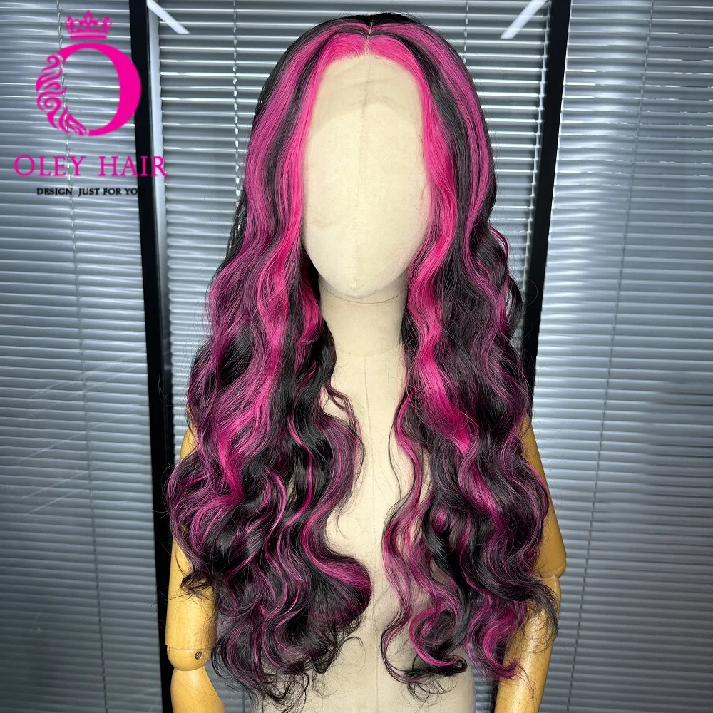 

Highlight Pink Synthetic 13x4 Lace Front Glueless Body Wave Wig Drag Queen Heat Resistant Pre Plucked Cosplay Women's Wigs 180%