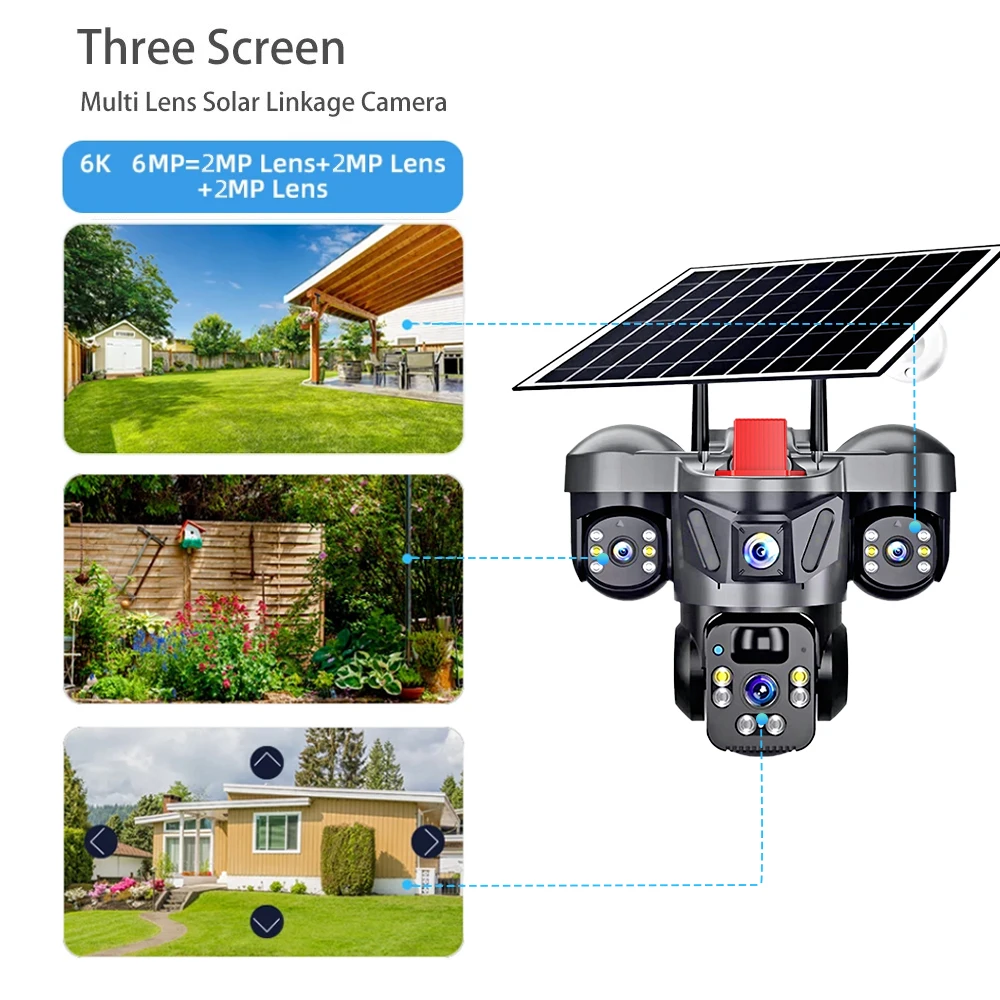 Caméra de surveillance solaire multi-lentilles 4G, vision nocturne couleur, sans fil, avec accessoires de montage complets pour villa, cour, usine 1 Caméra de surveillance solaire multi-lentilles 4G, vision nocturne couleur, sans fil, avec accessoires de montage complets pour villa, cour, usine 1