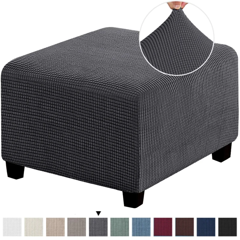 3 Sizes Square Jacquard Durable Stretch Footrest Ottoman Cover Folding Storage Stool Furniture Protector Slipcover furniture cover