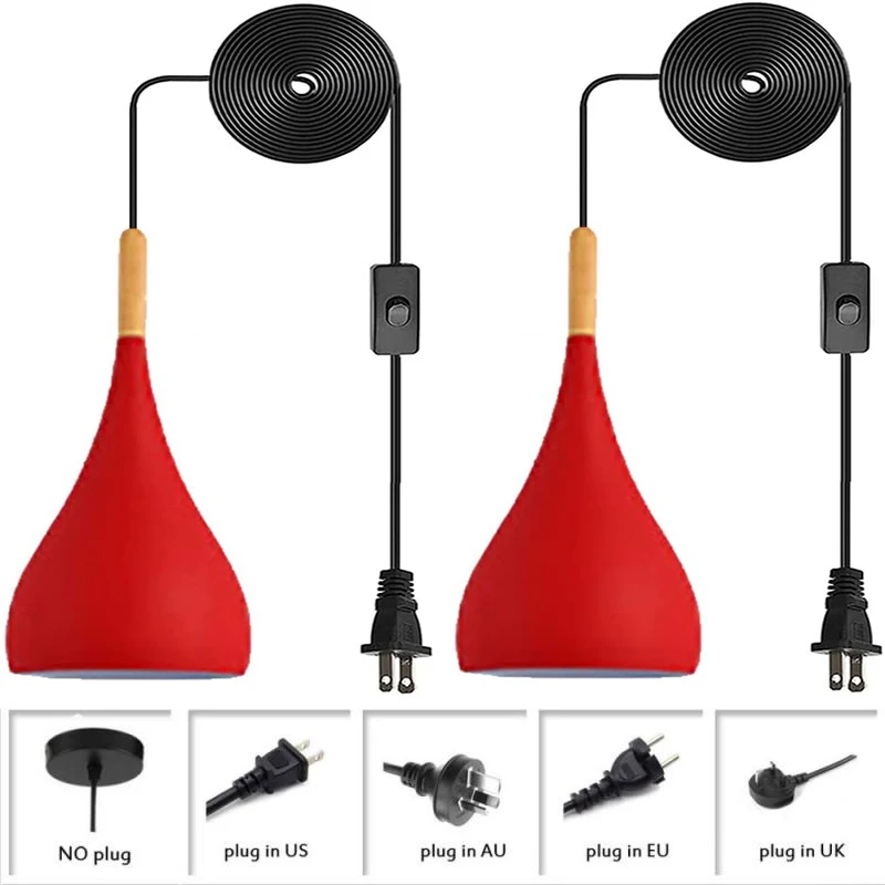 

Industrial Metal Pendant Lighting, Wood Lamp Holder Pendant Light, Adjustable Plug In Hanging Light Fixtures, Vintage