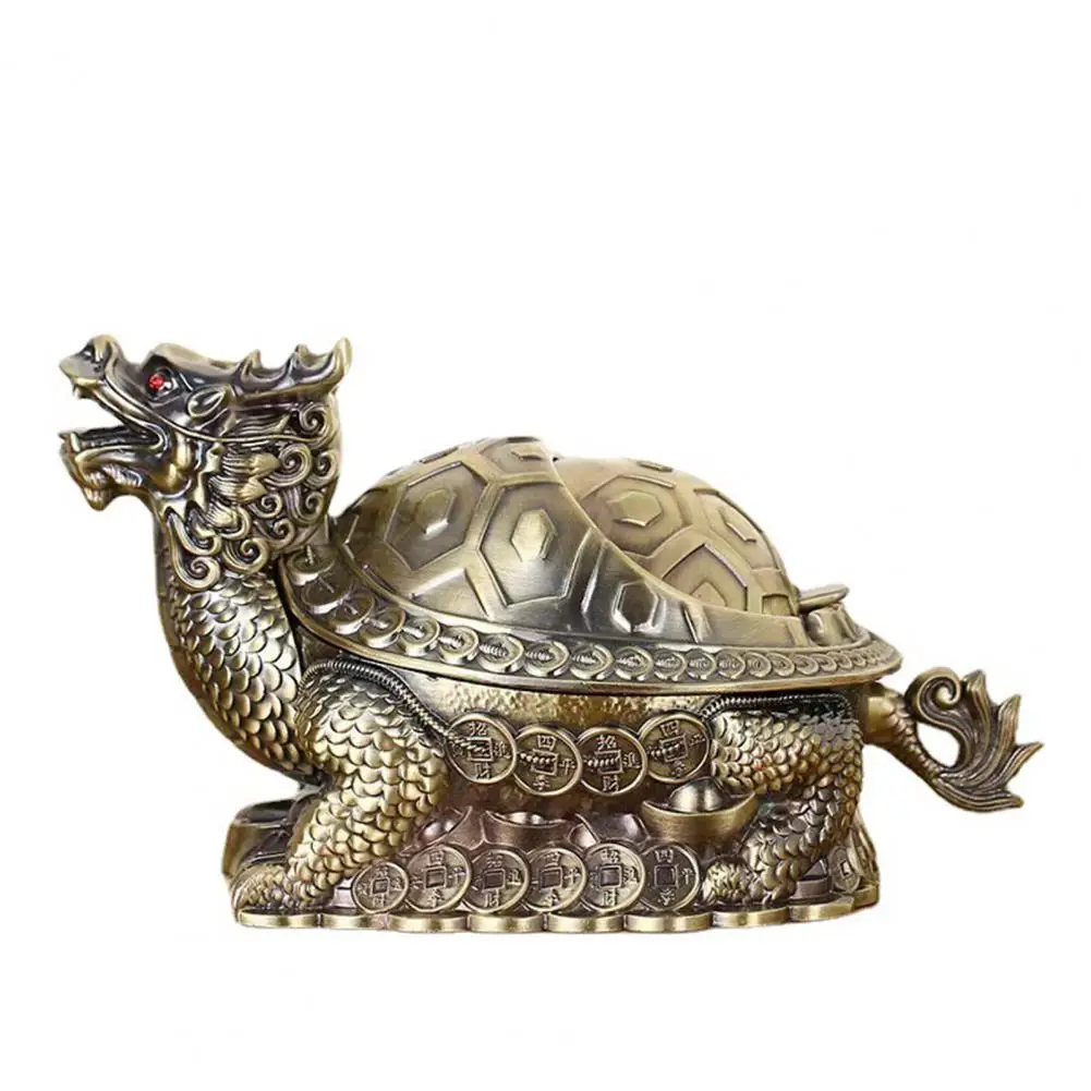 Vintage Zinc Alloy Ashtray Dragon Turtle Windproof Vintage Ashtray with Multiple Slots Durable Indoor/Outdoor Use