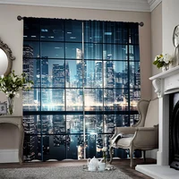 2pcs, spring summer Curtains New York City Landscape and Skyscraper Architecture Prints Yarn Curtains Polyester Easy Install 1