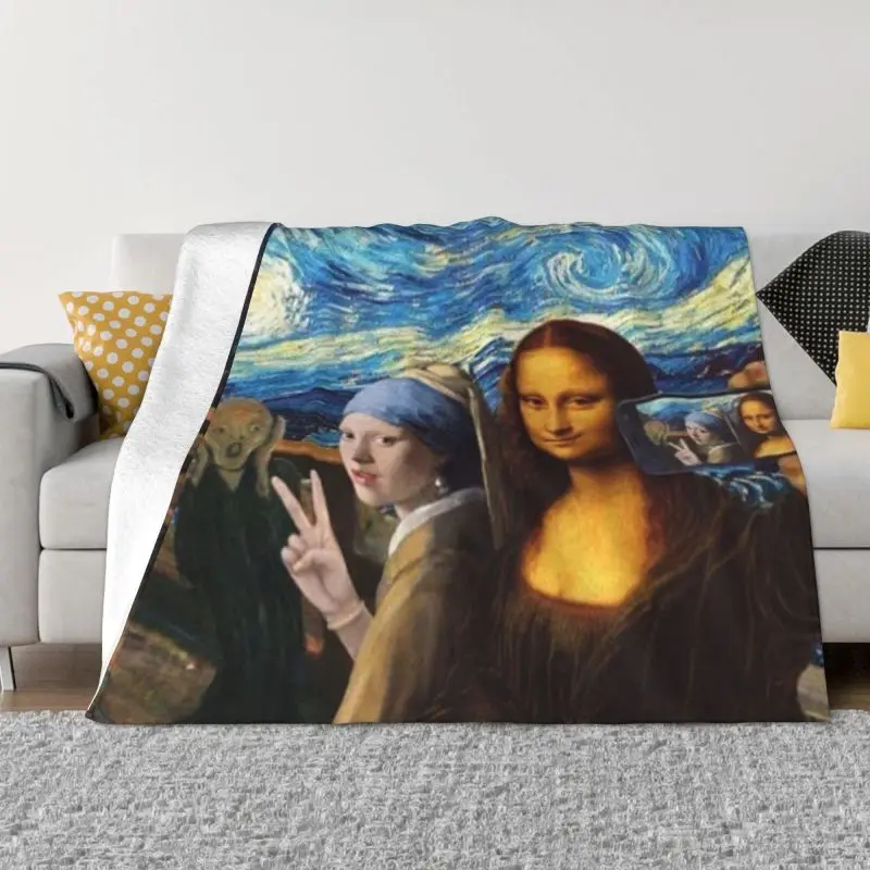 

Starry Night By Mona Lisa Vincent Van Gogh Blanket Warm Fleece Soft Flannel Art Painting Throw Blankets for Bed Sofa Home Autumn