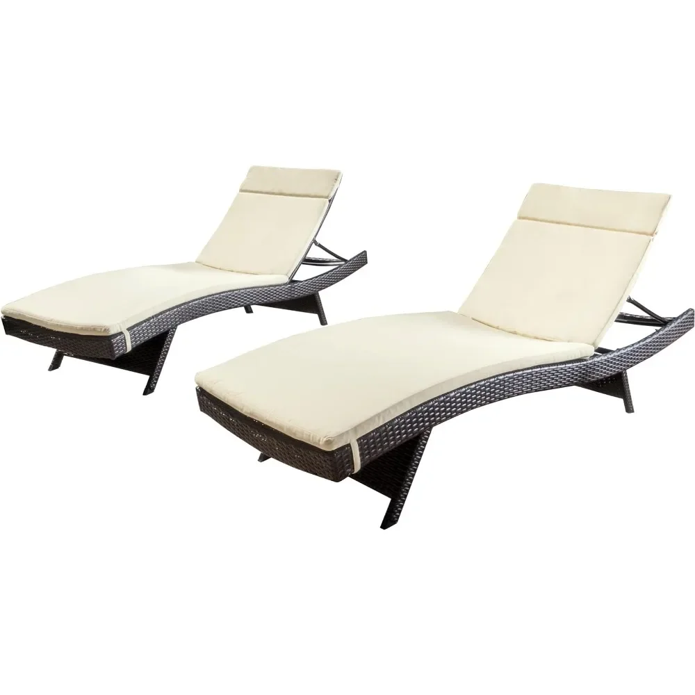 

2-Pcs Set Recliner Salem Outdoor Wicker Adjustable Chaise Lounges With Cushions Relaxing Chair Freight Free Furniture