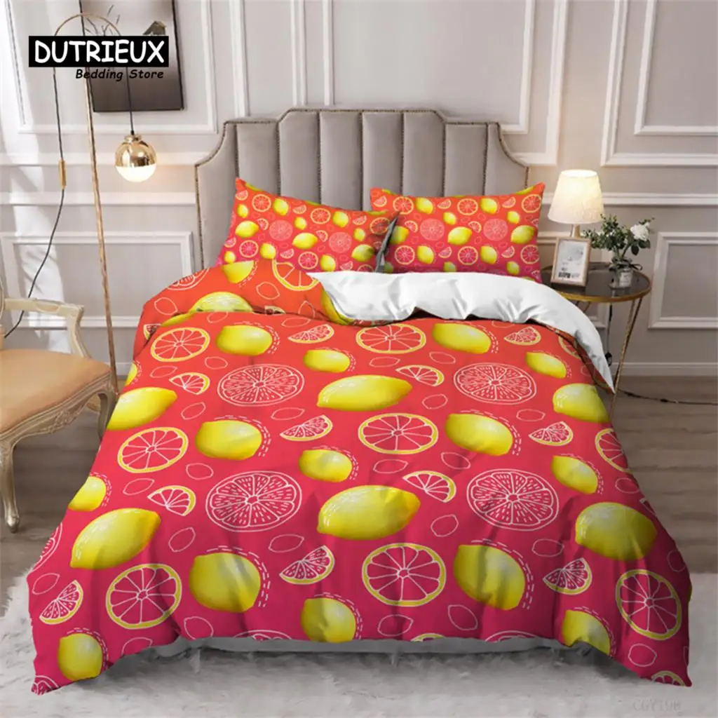 

Cute Fruit Bedding Set Queen Size Microfiber Fresh Strawberry Pitaya Orange Lemon Pattern Duvet Cover Pillowcases Bedroom Decor