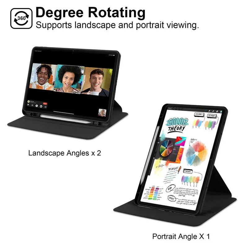 360° Rotating Tablet Case with Stand and Pen Slot