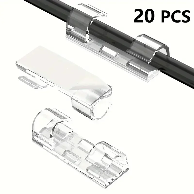 คลิปจัดระเบียบสายเคเบิล 20 ชิ้น ที่ยึดสายไฟ จัดการสายไฟแบบติดกาวในตัว สำหรับโต๊ะทำงาน สำนักงาน ตัวหนีบจัดการสายไฟ 1