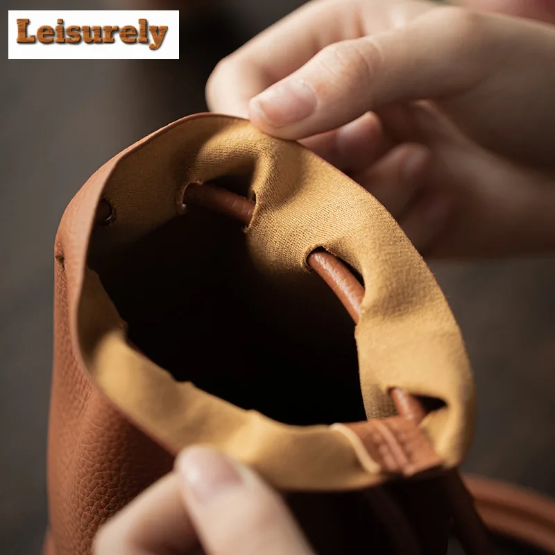 Retro Leather Drawstring Tea Cozies Boutique Camping Bag For Tea Tea Cozy For Teapot Portable Bag Travel Tea Set Bag Cafes Gifts